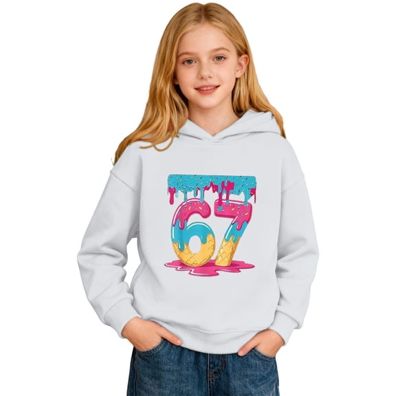 XAOFW Kid Hoodie Sweatshirt Boys Girls Children Youth Ice Cream 6 7 Number Print Long Sleeve Hooded Casual Loose Holiday Vacation Pullover