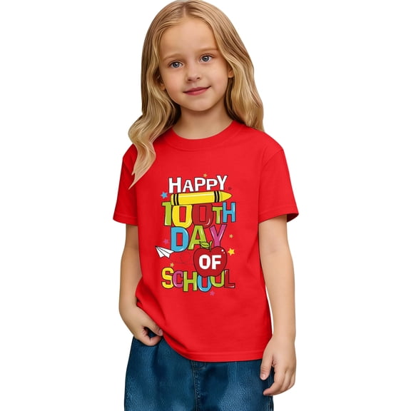 XAOFW Kid T-Shirt Boys 100 Days Of School Cartoon Letter Print Shirt Youth Children Short Sleeve Crew Neck Comfortable Stylish Holiday Vacation Tops