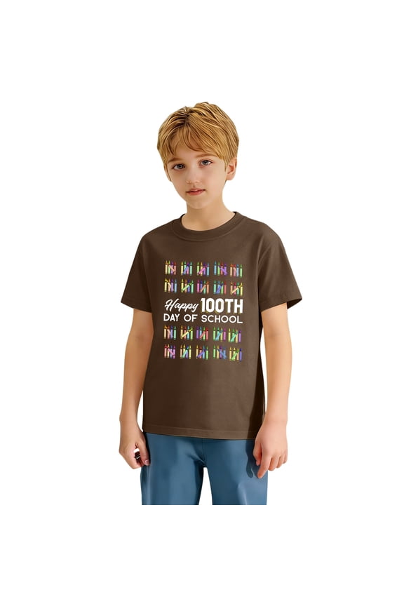 Kid T-Shirt Boys 100Th Day Of School Letter Princool Youth Children Blend Short Sleeve Crew Neck Soft Breathable Casual Daily Wear Tees