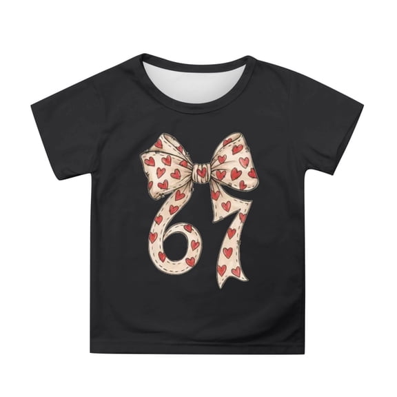 XAOFW Kid T-Shirt Boys Loose Fit Bow Tie 6 7 Number Print Short Sleeve Crew Neck Fashionable Cozy Party Night Tees