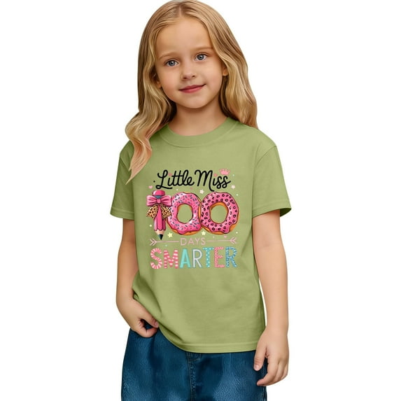 XAOFW Kid T-Shirt Girls 100 Days Of School Fashion Cute Fashion Print Shirt Cute Toddler Youth Teenage Short Sleeve Crew Neck Fashionable Cozy Party Night Tops