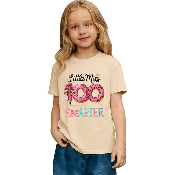 XAOFW Kid T-Shirt Girls 100 Days Of School Fashion Cute Fashion Print Shirt Cute Toddler Youth Teenage Short Sleeve Crew Neck Fashionable Cozy Party Night Tops