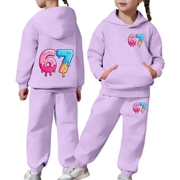 XAOFW Kids 6 7 Outfits Girls Fashion Ice Cream Themed Cute Number Printed Long Sleeve Hoodie Joggers Comfy Two Piece Playwear Toddler Comfort Fashionable Casual Daily Wear Sets