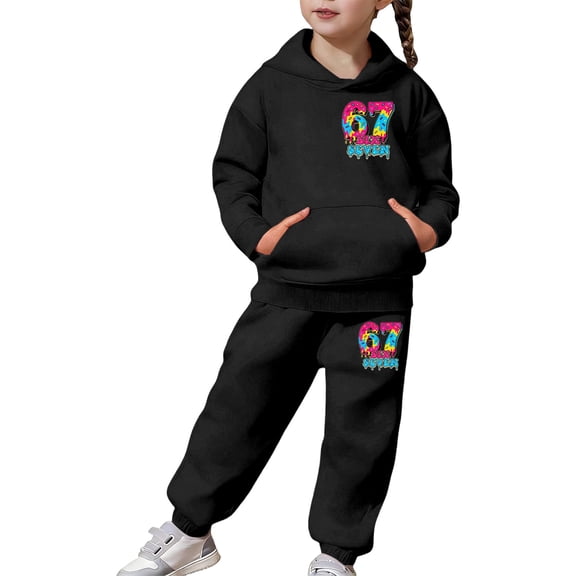 XAOFW Kids 6 7 Outfits Girls Fashion Long Sleeve Hoodie Jogger Cute Number Printed Pullover Tracksuit Soft Breathable Party Night Sets