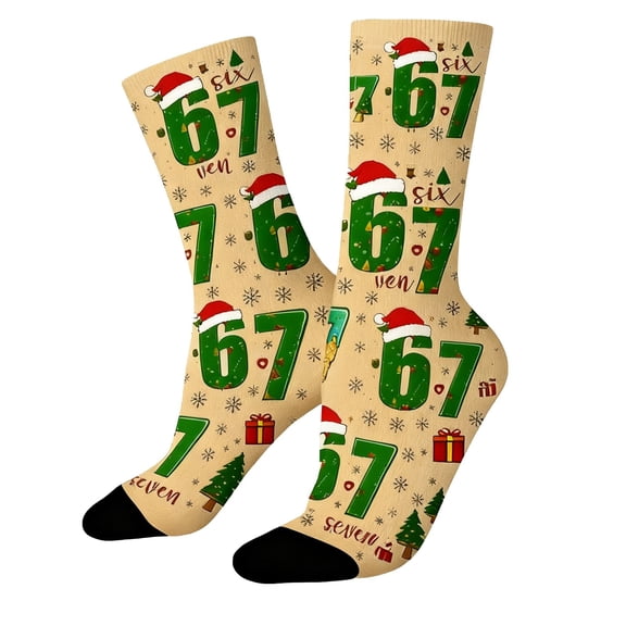 XAOFW Kids 6 7 Socks Sports Youth Crew Cartoon Print Funny Six Seven Number Graphic Breathable Stylish Party Night For Boys And Girl Ages 7-12