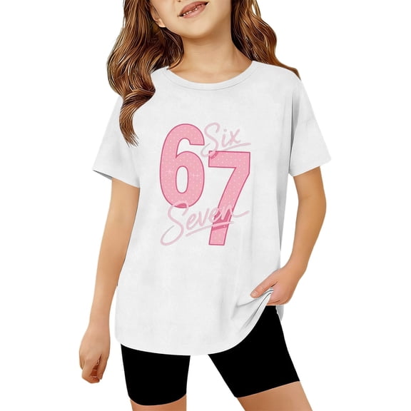 XAOFW Kids 6 7 T-Shirt Girls Graphic Number Print Loose Children Youth Short Sleeve Round Neck Comfort Fashionable Casual Daily Wear Tee