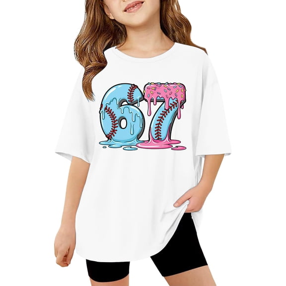 XAOFW Kids 6 7 T-Shirt Girls Graphic Number Print Summer Cute Cartoon Short Sleeve Round Neck Soft Breathable Party Night Tops