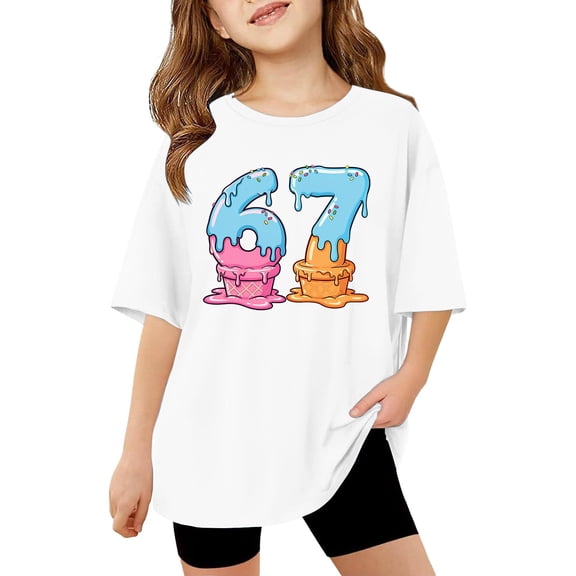 XAOFW Kids 6 7 T-Shirt Girls Graphic Number Print Summer Cute Cartoon Short Sleeve Round Neck Stylish Cozy Outdoor Activities Tee Shirts