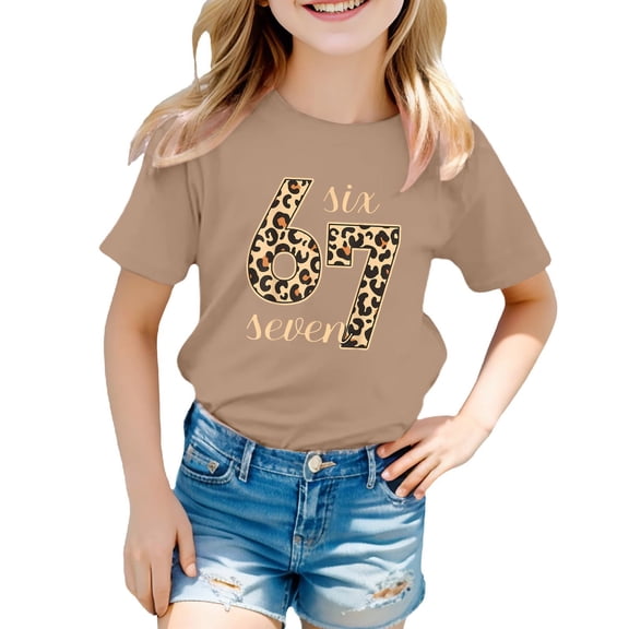 XAOFW Kids 6 7 T-Shirt Girls Graphic Number Prints Toddler Youth Short Sleeve Round Neck Soft Breathable Party Night Tops