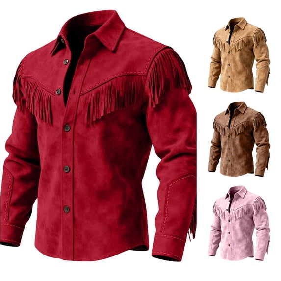 XAOFW Kids Boy's Western Shirts Jacket Fringes Long Sleeve Button Down Brown Shirts Loose Fit Fringe Coat Tops For Youth Comfortable Top 5-6 Years