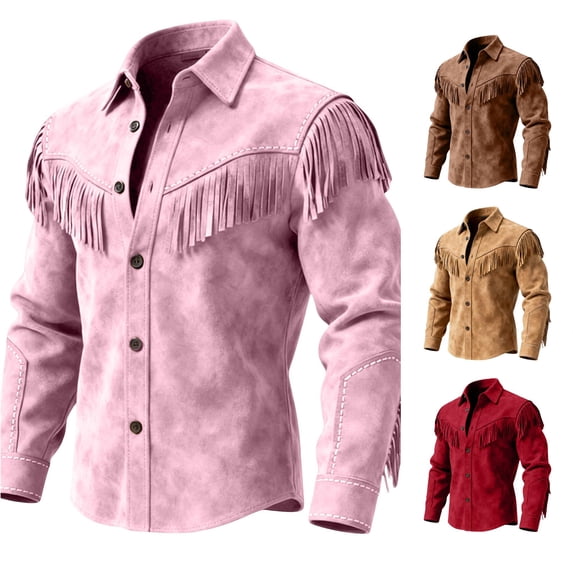 XAOFW Kids Boy's Western Shirts Jacket Fringes Long Sleeve Button Down Brown Shirts Loose Fit Fringe Coat Tops For Youth Soft Tops 15-16 Years