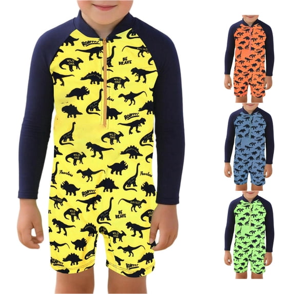 XAOFW Kids Boys One-Piece Swimsuits Long Sleeve Cartoon Print Rash Guard Swimwear Summer Beach Bathing Suits For Toddler Youth Breathable Swim Wear 7-8 Years