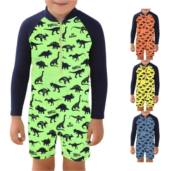 XAOFW Kids Boys One-Piece Swimsuits Long Sleeve Cartoon Print Rash Guard Swimwear Summer Beach Bathing Suits For Toddler Youth Comfortable Swim Wear 2-3 Years