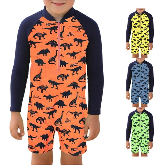 XAOFW Kids Boys One-Piece Swimsuits Long Sleeve Cartoon Print Rash Guard Swimwear Summer Beach Bathing Suits For Toddler Youth Stylish Swim Wear 3-4 Years