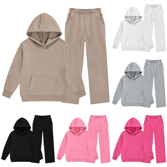 XAOFW Kids Cozy Hoodie Outfits Long Sleeve Solid Color Hooded Sweatshirt And Pants For Boys Girls 2 Piece Back To School Casual Tracksuit Sets Stylish Clothing Sets 2-3 Years