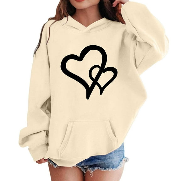 XAOFW Kids Hoodies Girls Boys Cute Love Heart Printing Sweatshirts Long Sleeve Hood Loose Leisure Holiday Vacation Outerwear Coats