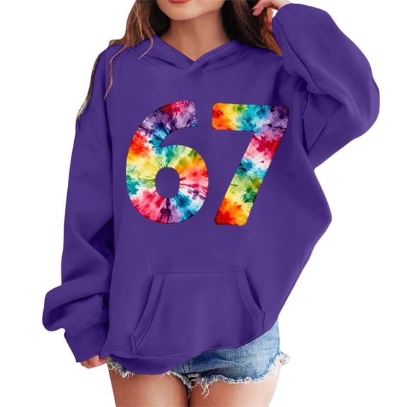 XAOFW Kids Hoodies Sweatshirts Girls Pocket Play School Tie Dye 6 7 Number Print Long Sleeve Hooded Soft Breathable Casual Daily Wear Tops