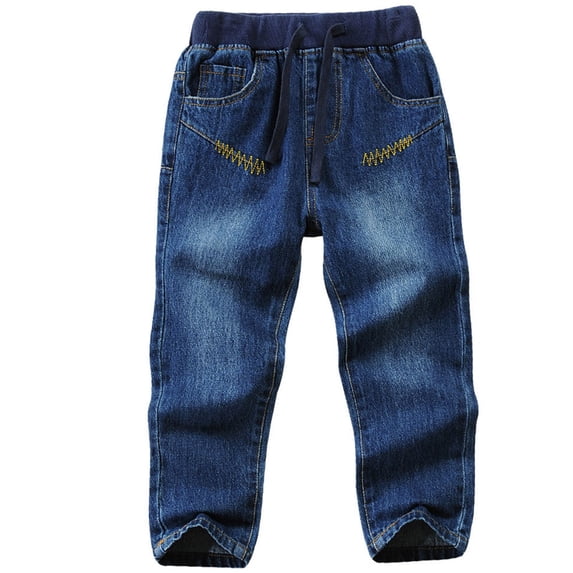 XAOFW Kids Jeans Toddler Boy Denim Elastic Mid Waist Wide Leg Full Length Drawstring Straight Fall Winter Comfortable Stylish Party Night Pants