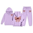 thumbnail image 1 of XAOFW Kids Outfits Girls Winter Plush Bow Graphic Long Sleeve Hoodie Joggers Comfy Two Piece Playwear Stylish Soft Breathable Party Night Sets, 1 of 7