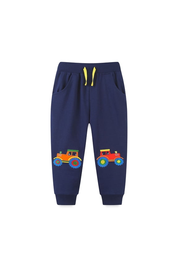 Kids Pants Boys Autumn Cartoon Embroidery Joggers Tapered Sportswear Comfortable Elastic Waistband Playground Outdoor Use Long Soft Cozy Casual Daily Wear Trousers