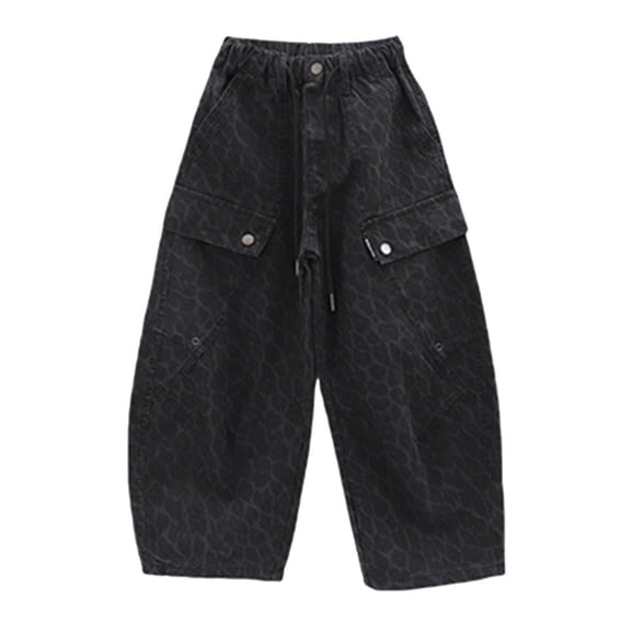 XAOFW Kids Pants Boys Leopard Print Cargo Loose Fit Baggy Retro Wide Leg Teen Fashionable Cozy Casual Daily Wear Trousers
