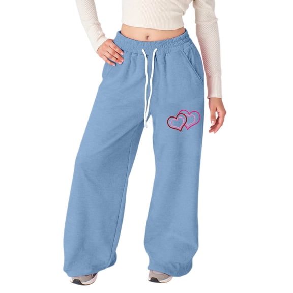 XAOFW Kids Pants Girl'S Baggy Heart Print Lightweight Straight Leg Athletic Pockets Long Comfortable Stylish Holiday Vacation Slacks