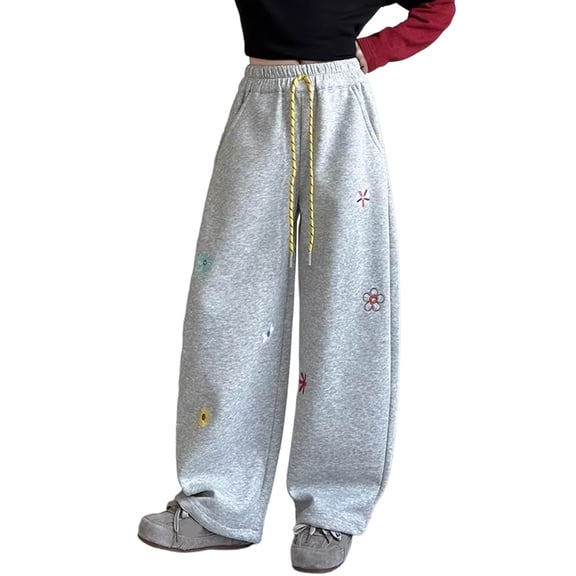 XAOFW Kids Pants Girls Athletic Curved Flare Leg Design Floral Print Wide Leg Toddler Youth Fall Comfortable Stretchy Joggers Girls Long Stylish Leisure Club Party Slacks