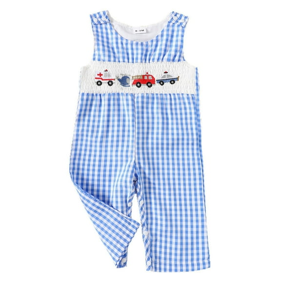 XAOFW Kids Romper Jumpsuit Boys Girls Sleeveless O-Neck Cartoon Embroider Plaid Comfortable Breathable Outdoor Activities One-Pieces