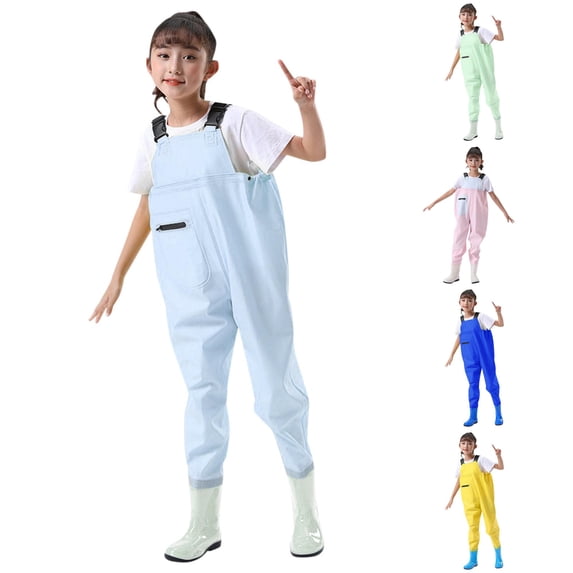 XAOFW Kids Romper sleeveless Chest Waders Youth Waders For Toddler Children boys girls Water Proof Waders With Boots trendy One-Pieces 4-5 Years