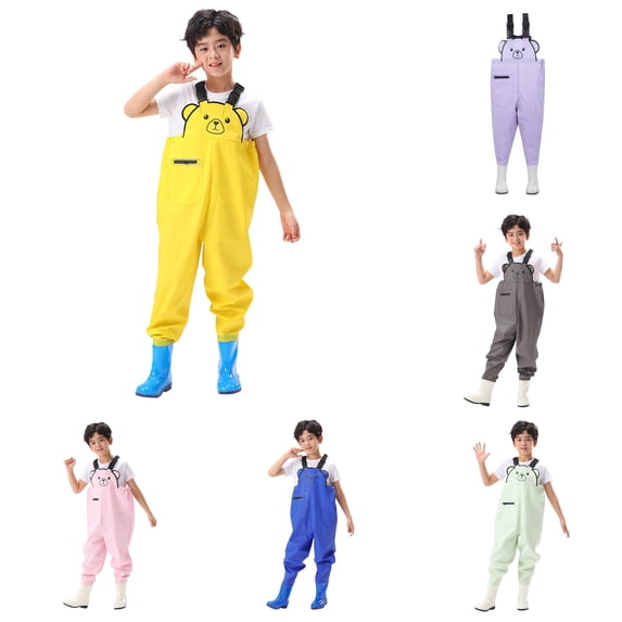 XAOFW Kids Romper sleeveless Chest Waders Youth Waders For Toddler Children boys girls Water Proof Waders With Boots versatile One-Pieces 8-9 Years