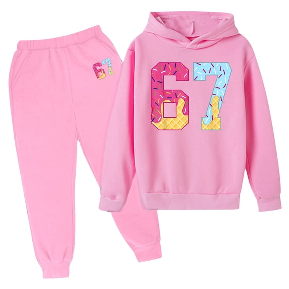 XAOFW Kids Sets Girls 6 7 Number Print Hoodie Pants Two Piece Comfy Playwear Long Sleeve Hooded Stylish Comfortable Outdoor Activities Outfits
