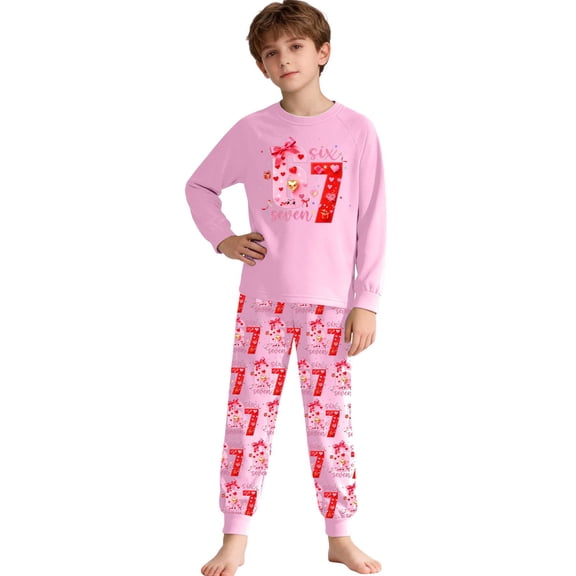 XAOFW Kids Sets Girls Valentine Love Heart 6 7 Number Printed Two Piece Toddler Long Sleeve Crew Neck Stylish Comfortable Outdoor Activities Outfits