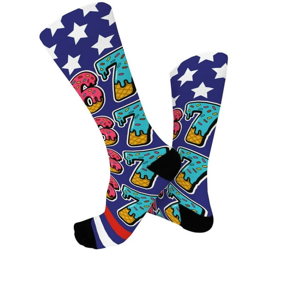 XAOFW Kids Socks 6 7 Number Pattern Baseball Stockings Ice Cream Design Novelty Knee High Sports Stretchable Long Fashionable Funny Outdoor Activities Sock