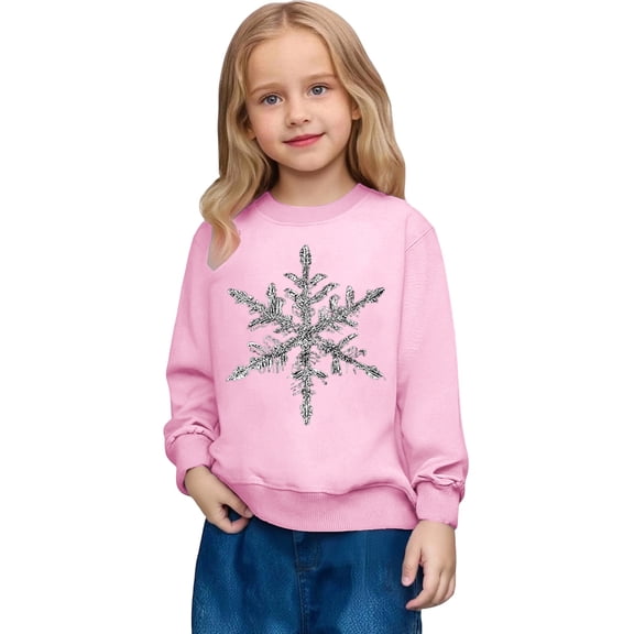 XAOFW Kids Sweatshirt Girls Everyday Playful Snowflake Print Apparel Youth Outerwear Long Sleeve O-Neck Soft Comfort Casual Daily Wear Tops