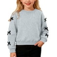 thumbnail image 1 of XAOFW Kids Sweatshirts Fuzzy Lined Long Sleeve Warm Bowknot Solid Color O-Neck School Sport Trendy Party Night Tops, 1 of 9