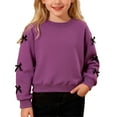 thumbnail image 1 of XAOFW Kids Sweatshirts Fuzzy Lined Long Sleeve Warm Bowknot Solid Color O-Neck Stylish Leisure Home Club Party Pullover, 1 of 8