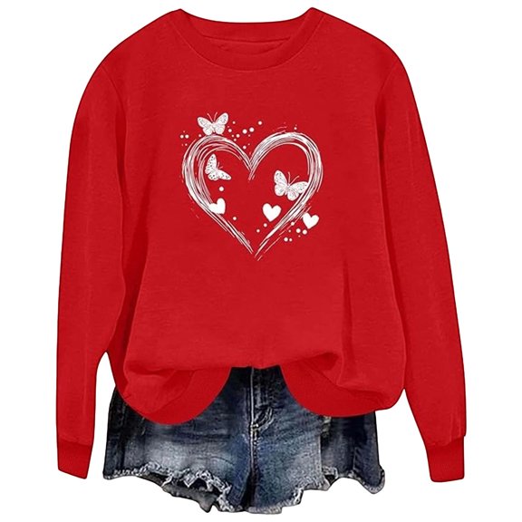 XAOFW Kids T-Shirt Fuzzy Valentine Girls Adorable Heart Print Warm Winter Pullover Long Sleeve Round Neck Soft Breathable Party Night Tops