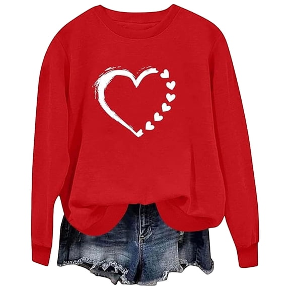 XAOFW Kids T-Shirt Girls Fuzzy Winter Warm Valentine Pullover Cute Heart Print Long Sleeve Round Neck Stylish Cozy Outdoor Activities Tee Shirts