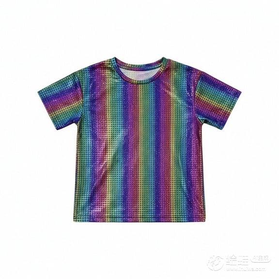 XAOFW Kids T-Shirt Girls Sequin Performance Dance Sparkly Glitter Show Short Sleeve Round Neck Stylish Cozy Outdoor Activities Tee Shirts