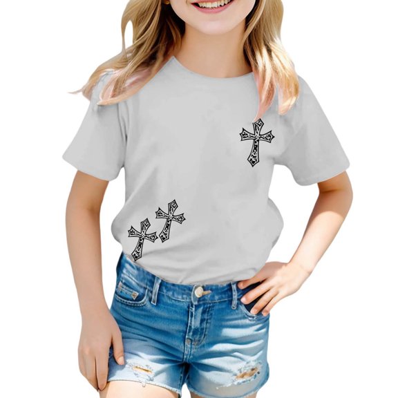 XAOFW Kids T-Shirt Graphic Blend Girls Boys Short Sleeve Round Neck Soft Breathable Party Night Tops