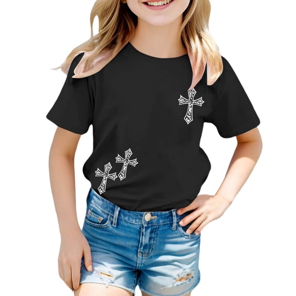 XAOFW Kids T-Shirt Graphic Blend Girls Boys Short Sleeve Round Neck Stylish Cozy Outdoor Activities Tee Shirts