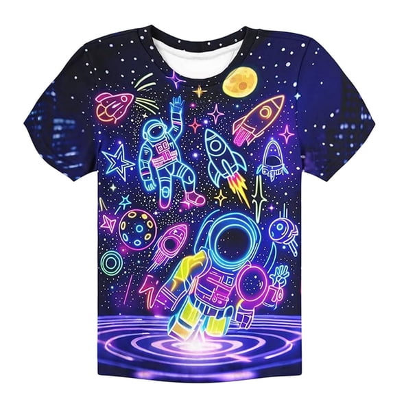 XAOFW Kids T-Shirts Children'S Fashionable Cartoon Print Round Neck T Shirt Short Sleeve Trendy Leisure Party Night Tee Shirts