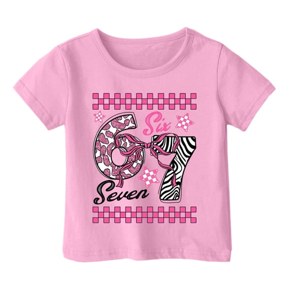 XAOFW Kids T-Shirts Girls 6 7 Number Print Colorful Shirts Short Sleeve Crew Neck Soft Breathable Casual Daily Wear Tee