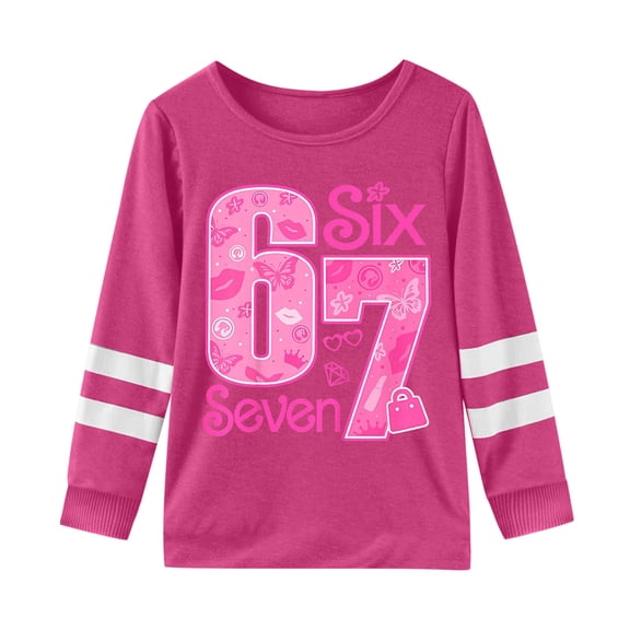 XAOFW Kids T-Shirts Girls Cartoon Ice Cream Themed 6 7 Number Print Colorful Shirts Long Sleeve Crew Neck Soft Breathable Casual Daily Wear Tee