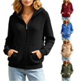thumbnail image 1 of XAOFW Knit Hoodies For Women Solid Color Long Sleeve Hooded Sweatshirt Autumn Winter Relaxed Fit Pullover Hoodie With Pockets Breathable Tops L, 1 of 6