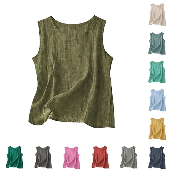 XAOFW Lightweight Sleeveless Tank Tops For Women Casual Loose Fit Summer Basic Camisole Beach Vacation Stylish Tops L
