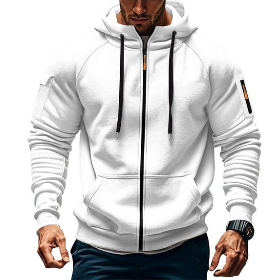 XAOFW Men'S Hoodies Sweatshirts Fuzzy Full Zip Solid Color Pocket Jacket Outdoor Athletic Long Sleeve Comfortable Stylish Leisure Party Night Pullover