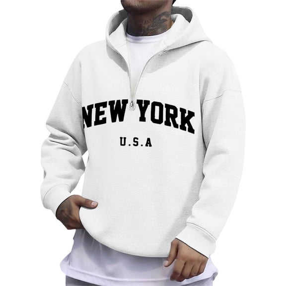 XAOFW Men'S Hoodies Sweatshirts Letter Print Quarter Zip Full Coverage Streetwear Long Sleeve Hooded Soft Comfort Casual Daily Wear Tops