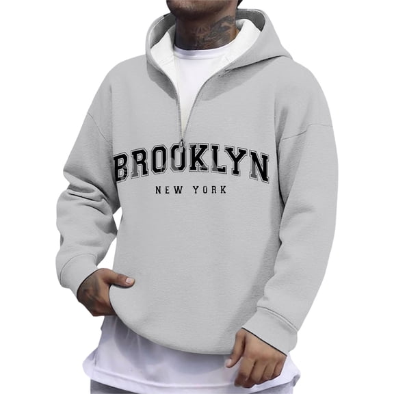 XAOFW Men'S Hoodies Sweatshirts Quarter Zip Letter Print Streetwear Long Sleeve Hooded Soft Comfort Casual Daily Wear Tops