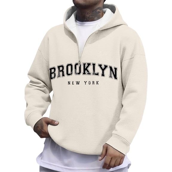 XAOFW Men'S Hoodies Sweatshirts Quarter Zip Letter Print Streetwear Long Sleeve Hooded Stylish Roomy Holiday Vacation tops